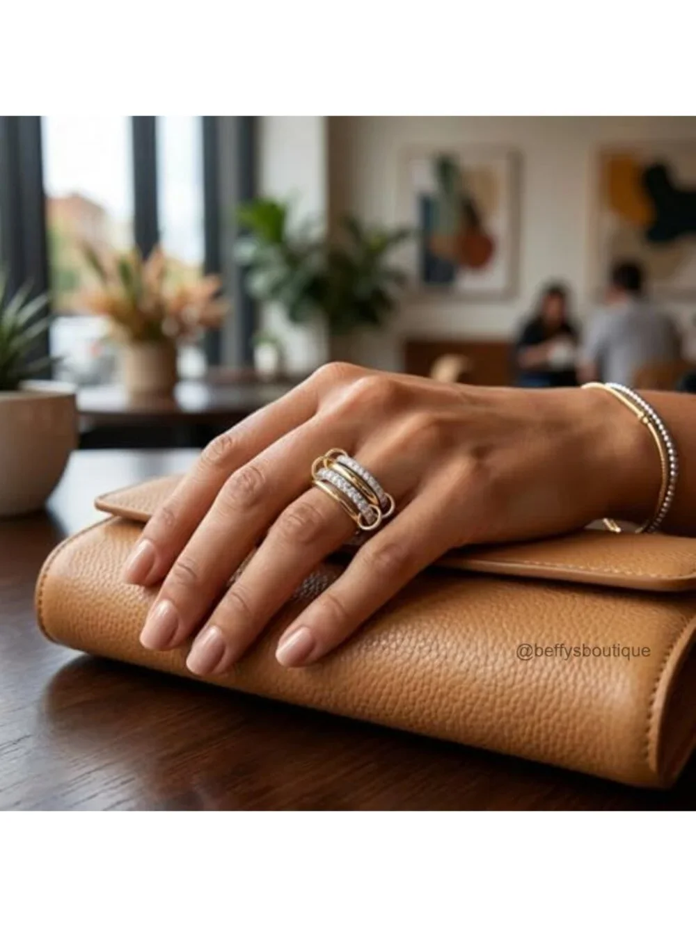 Stackable Gold Silver Band Rings Chunky Cubic Zirconia Statement Women's Ring